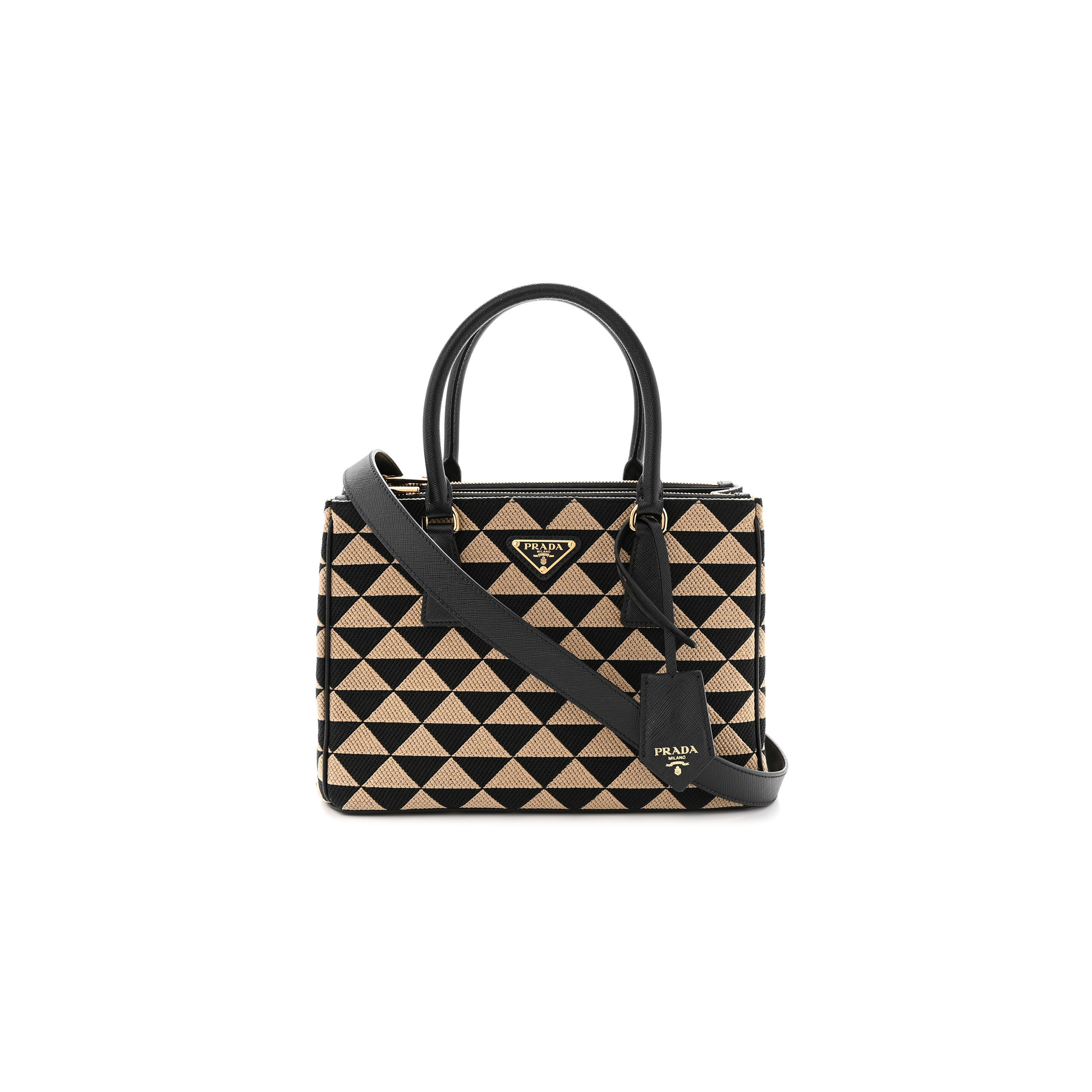 Pra*a beige small symbole embroidered fabric bag 1ba863 (28*19.5*12cm)